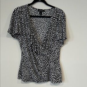 White House Black Market Black and White Leopard Print Blouse